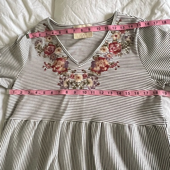 Savanna Jane Women Large White Stripe Floral Embroidered Long Sleeve Top Shirt - Picture 9 of 12